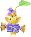A Yellow Decor Pikmin wearing a Halloween Treat