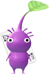 A Purple Special Decor Pikmin with Playing Card decor from Pikmin Bloom.
