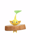 An animation of a Yellow Pikmin with a Baguette from Pikmin Bloom.