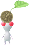 A White Roadside Decor Pikmin with Coin decor from Pikmin Bloom.