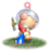 Captain Olimar pulls out a flower-budded Blue Pikmin from the ground.