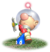 Captain Olimar pulls out a flower-budded Blue Pikmin from the ground.