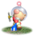 Captain Olimar pulls out a flower-budded Blue Pikmin from the ground.