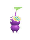 An animation of a Purple Pikmin with a Winter Sticker from Pikmin Bloom