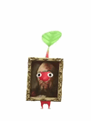 An animation of a Red Pikmin with a Picture Frame from Pikmin Bloom.