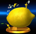 The trophy for Yellow Pikmin in Super Smash Bros. for Nintendo 3DS and Wii U, showing 3 Pikmin around a Face Wrinkler.