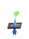 An animation of a Blue Pikmin with a Picture Frame from Pikmin Bloom.