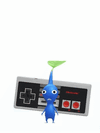 An animation of a Blue Pikmin with a Nintendo Console from Pikmin Bloom.