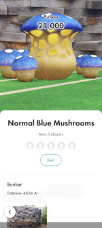 A group of Normal Blue Mushrooms in Pikmin Bloom.