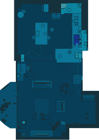 Radar map of the Hero's Hideaway, rotated to be north-up and with bodies of water composited in.