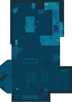Radar map of the Hero's Hideaway, rotated to be north-up and with bodies of water composited in.