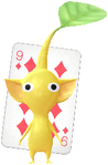 A special Yellow Decor Pikmin with a Playing Card costume from Pikmin Bloom.