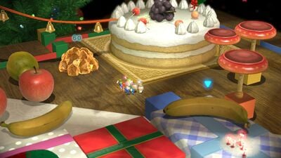 A promotional image for Pikmin 3 Deluxe, showing the Fortress of Festivity. From https://topics.nintendo.co.jp/article/cf7a50af-03e5-4b49-bff4-0db5fbc3b3cc