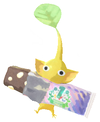 Lifelog artwork of a Yellow Special Decor Pikmin with First Anniversary Snack decor from Pikmin Bloom.