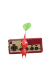 An animation of a Red Pikmin with a Nintendo Console from Pikmin Bloom.
