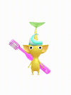 An animation of a Yellow Pikmin with a Toothbrush from Pikmin Bloom.