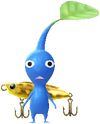 A Blue Waterside Decor Pikmin with Fishing Lure (Rare) decor from Pikmin Bloom.