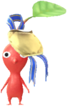 A Red Decor Pikmin wearing a golden sticker from a Pikmin Bloom Tour.