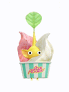An animation of a yellow Pikmin with a cup of ice cream from Pikmin Bloom.