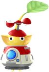 A Yellow Special Decor Pikmin with Pikmin 4 Spaceship decor from Pikmin Bloom.