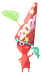 Lifelog artwork of a Red Special Decor Pikmin with Party Popper 2025 decor from Pikmin Bloom.