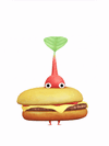 An animation of a Red Pikmin with a Burger from Pikmin Bloom.