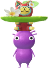 A Purple Special Decor Pikmin with Balinese Carving decor from Pikmin Bloom.