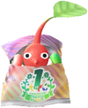 A Red Special Decor Pikmin with First Anniversary Snack decor from Pikmin Bloom.