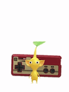 An animation of a Yellow Pikmin with a Nintendo Console from Pikmin Bloom.