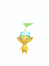An animation of a Yellow Pikmin with a Bottle Cap from Pikmin Bloom.