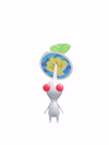 An animation of a White Pikmin with a Summer Sticker from Pikmin Bloom.