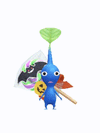An animation of a blue Pikmin with a halloween treat from Pikmin Bloom.