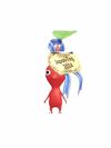 An animation of a Red Pikmin with a Present Sticker (Gold) from Pikmin Bloom.