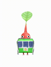 An animation of a Red Pikmin with a Paper Train from Pikmin Bloom.