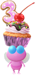 A Winged Special Decor Pikmin with 3rd Anniversary Cupcake decor from Pikmin Bloom.