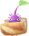 A Purple Bakery Decor Pikmin with Baguette decor from Pikmin Bloom.