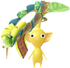 A Yellow Special Decor Pikmin with Yellow Rosette decor from Pikmin Bloom.