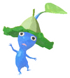 Lifelog artwork of a Blue Rainy Day Decor Pikmin with Leaf Hat decor from Pikmin Bloom.