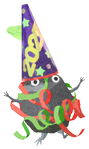 Lifelog artwork of a Rock Special Decor Pikmin with Party Popper 2025 decor from Pikmin Bloom.
