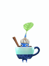 An animation of a Blue Pikmin with a Coffee Cup (Rare) from Pikmin Bloom.