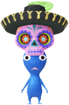 A Blue Special Decor Pikmin with Calavera decor from Pikmin Bloom.
