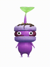 An animation of a Purple Pikmin with a Macaron from Pikmin Bloom.